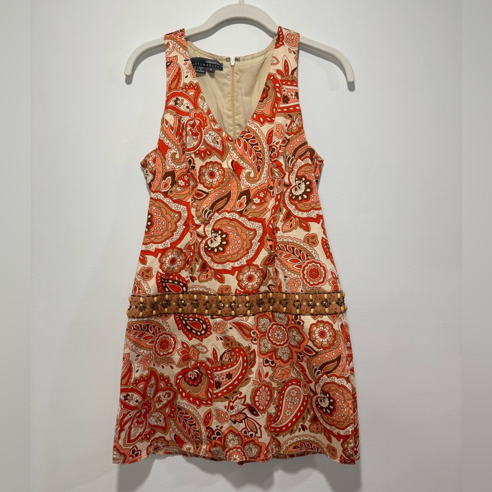 Boston Proper Orange and Cream Paisley Mini Dress with skort